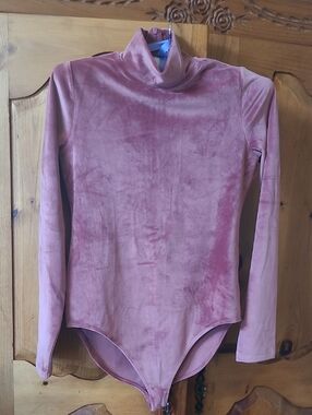 American Eagle Outfitters Pink Velvet Turtleneck Bodysuit